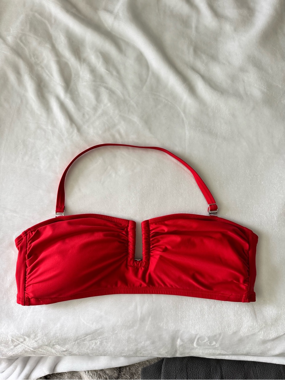 DKNY red strapless bathing suit top / bikini top XL